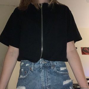 a black soft shirt with a working zipper